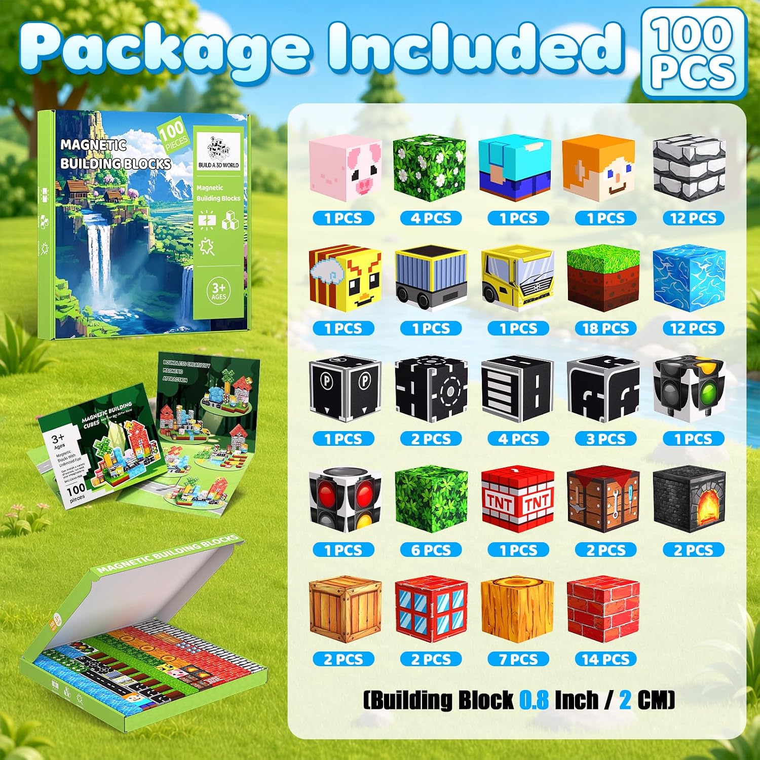 100PCS Magnetic Blocks Set for Kids Ages 3+