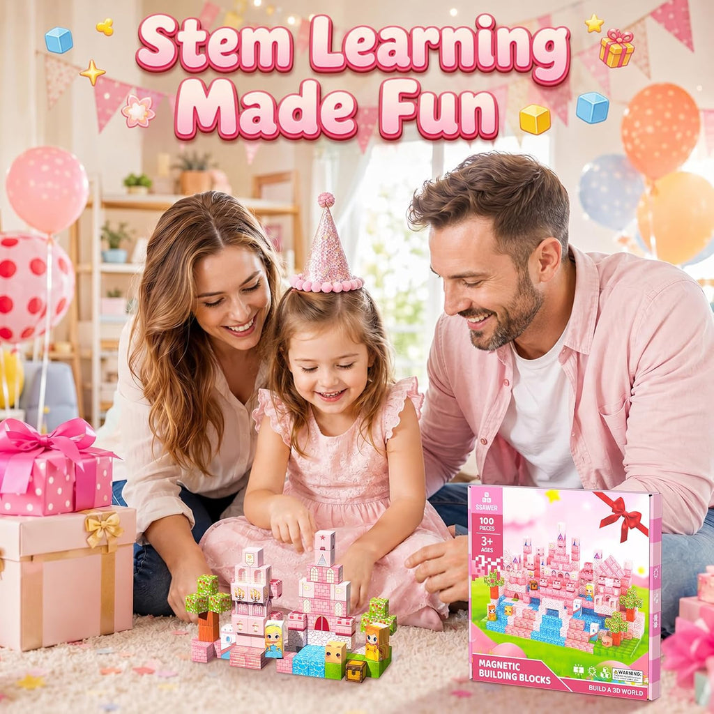 Magnetic Blocks, 100PCS Magnetic Tiles Building Blocks, Magnet Cubes STEM Sensory Game Toys Christmas Birthday Gifts for Kids Girls Age 3+ (Princess Castle)